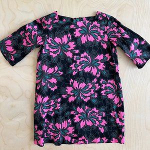 Milly Minis Half Sleeve Boat Neckline Hibiscus Mini Dress (Size 2, Little Girls)